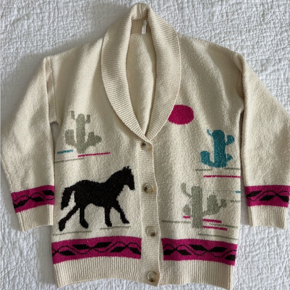 Dreamers by Debut Cream Western-Inspired Horse Button Cardigan Sweater Small - Picture 3 of 4